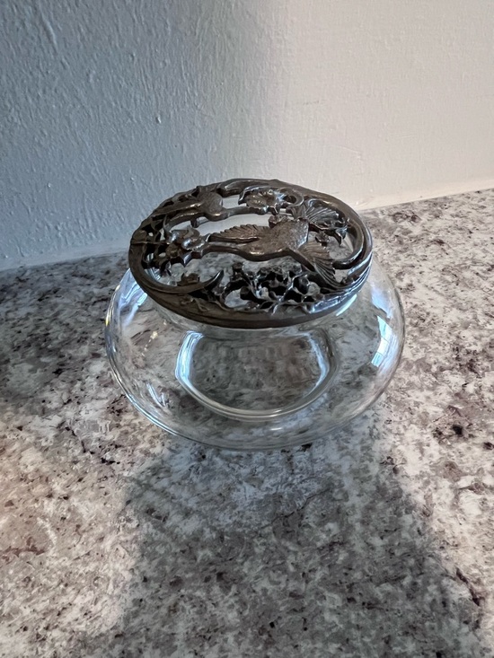Rawcliffe Pewter Other - Rawcliffe Pewter Vintage Hummingbird Lidded Glass Dish/Vase Pewter Lid Dresser
